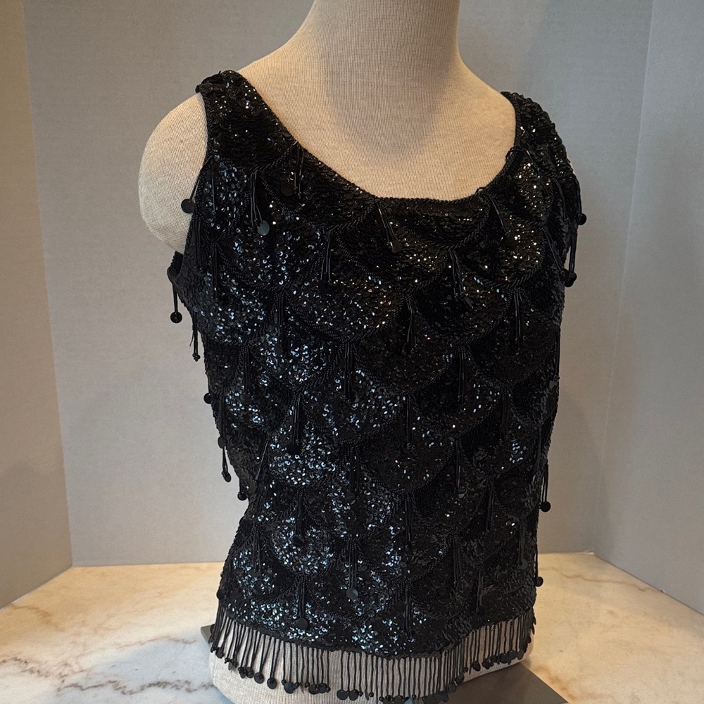 Vintage  Black Sequin Sleeveless Top